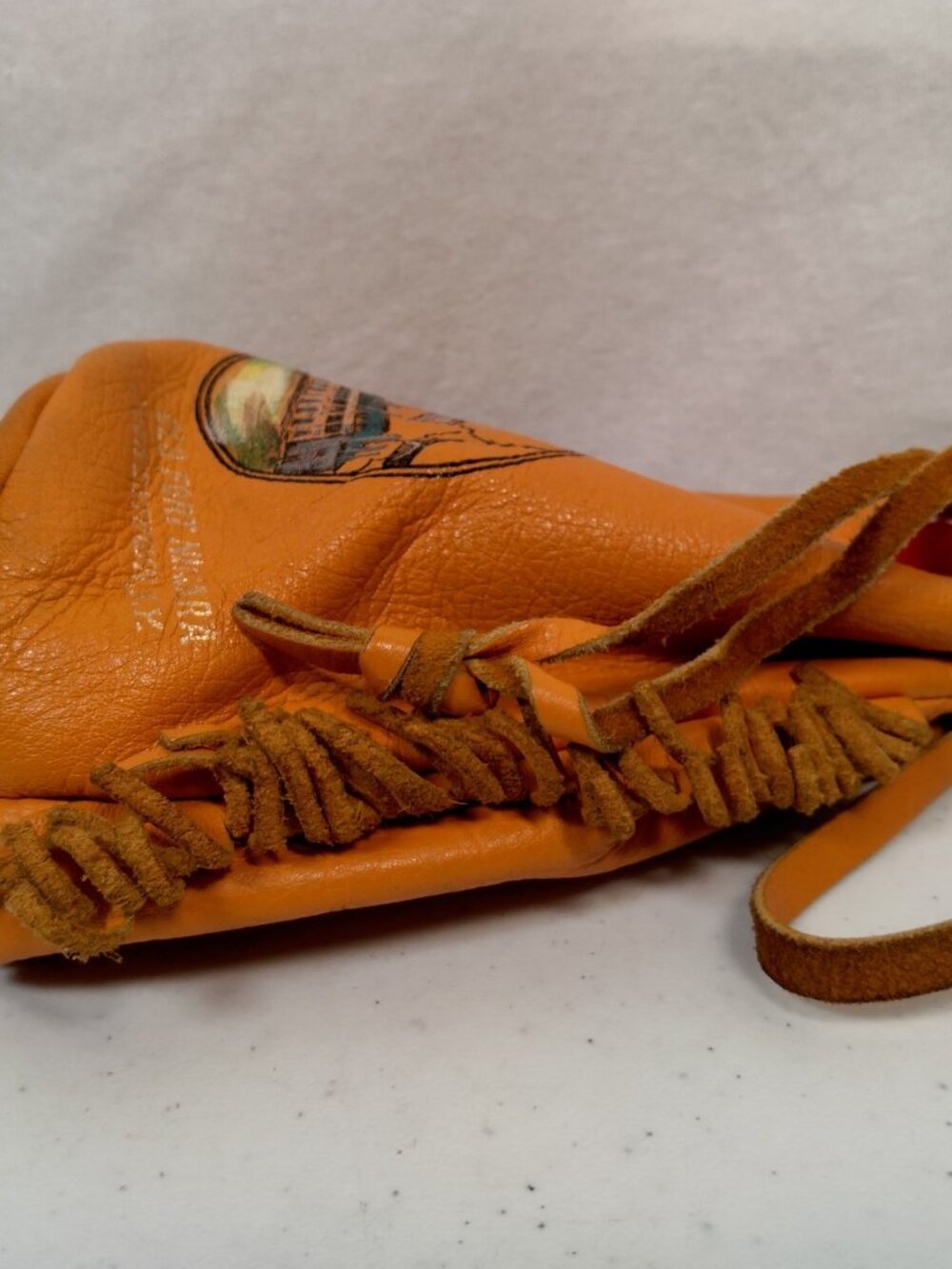 Vintage Old Fort Niagara Leather Pouch Youngstown New York Souvenir Brown Fringe - Picture 5 of 16